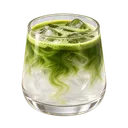 Iced matcha poured over coconut water