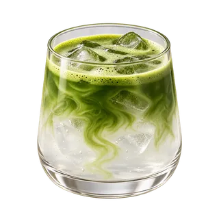 Iced matcha poured over coconut water