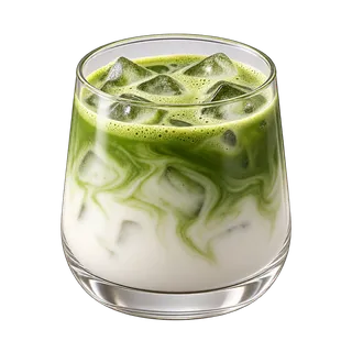 An iced matcha latte in a glass