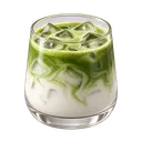 An iced matcha latte in a glass
